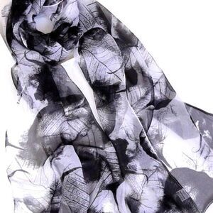 Womens Gorgeous Faux Silk Floral Light - Dark Blacks Design Extra Long Scarf